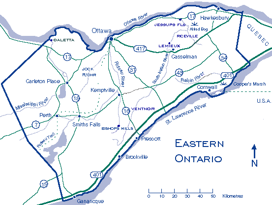 [eastern Ontario showing selected sites mentioned in the text]